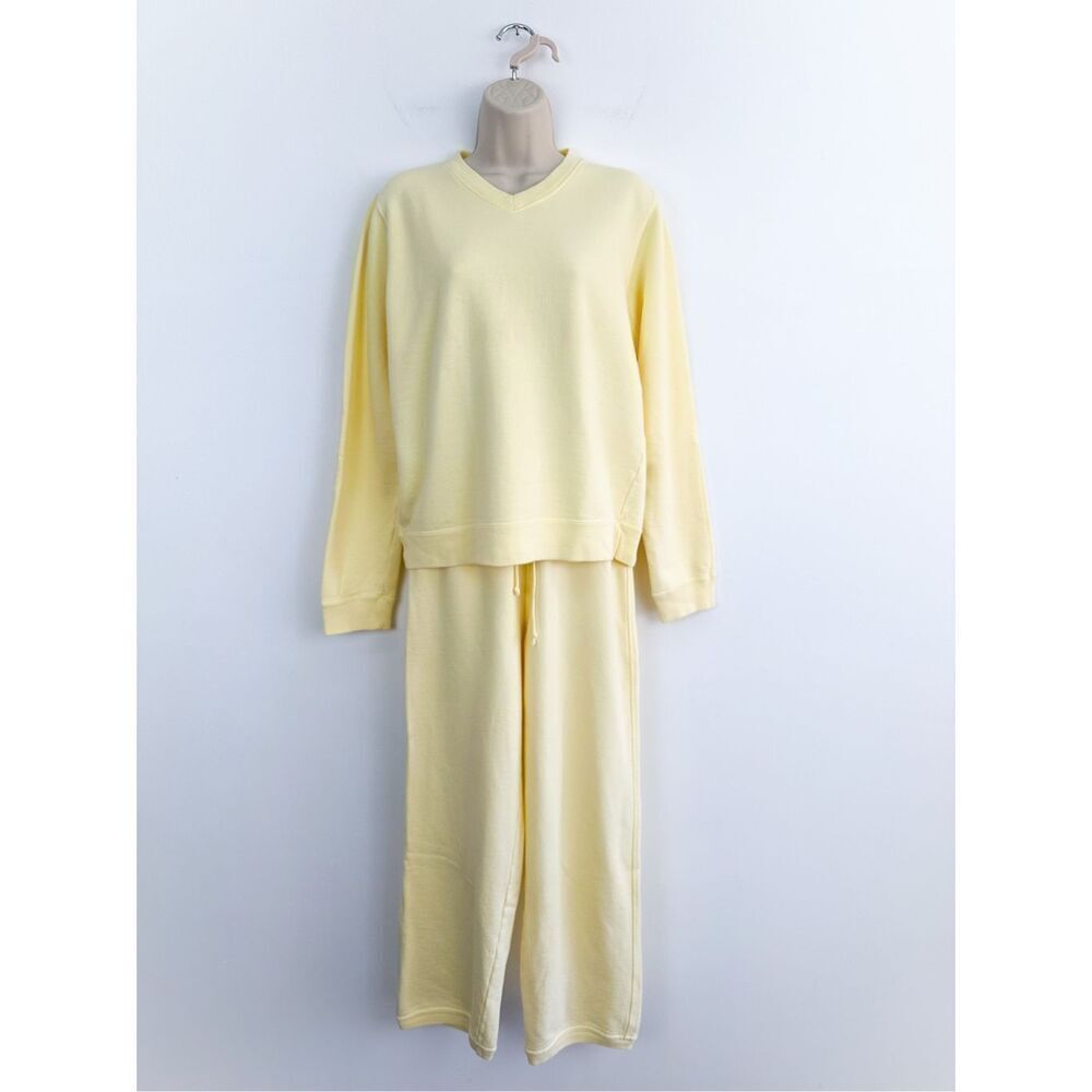 Non-Fiction Basic Women’s Pastel Pale Yellow V-neck Drawstring Pant Set TWO SIZE